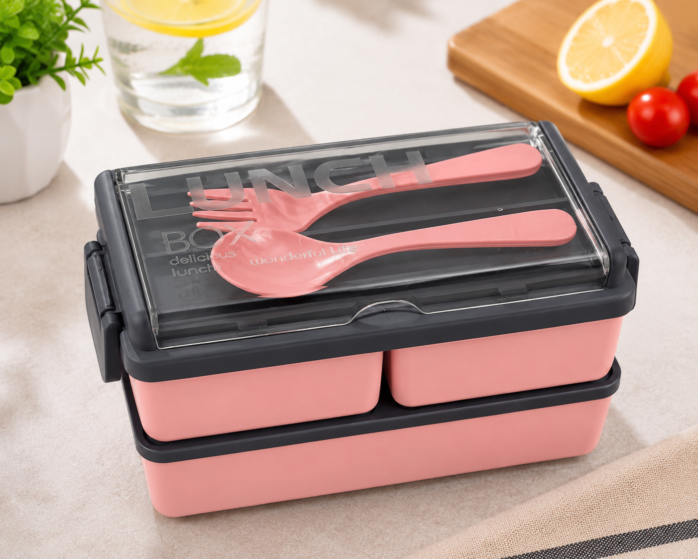 Premium Leakproof Lunch Box with Spoon & Fork | BPA-Free 3 Compartment Bento Box for Office, School & Travel