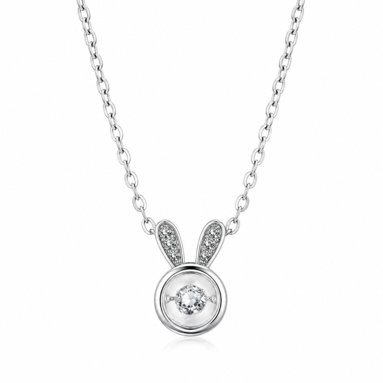Luna Bunny Spark Crystal Pendant Necklace for Women & Girls | Premium Silver-Tone Stainless Steel Rabbit Ear Necklace for Daily Wear, Party Wear & Gifting