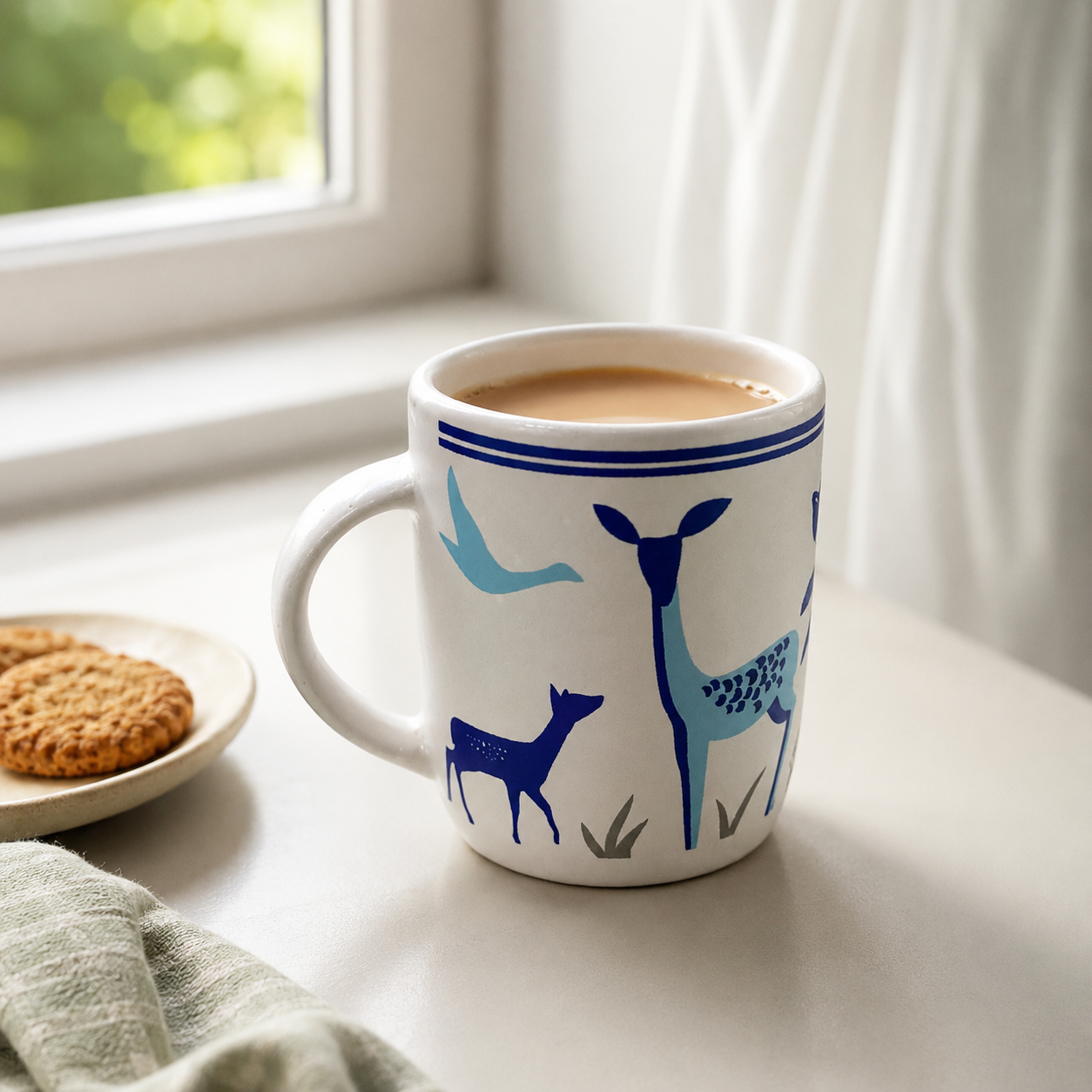 Blue Deer Print Ceramic Coffee Mug for Tea, Coffee, Milk & Gifting