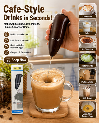 Electric Handheld Milk Frother – Coffee Foam Maker for Latte, Cappuccino, Matcha & Hot Chocolate (with batteries)