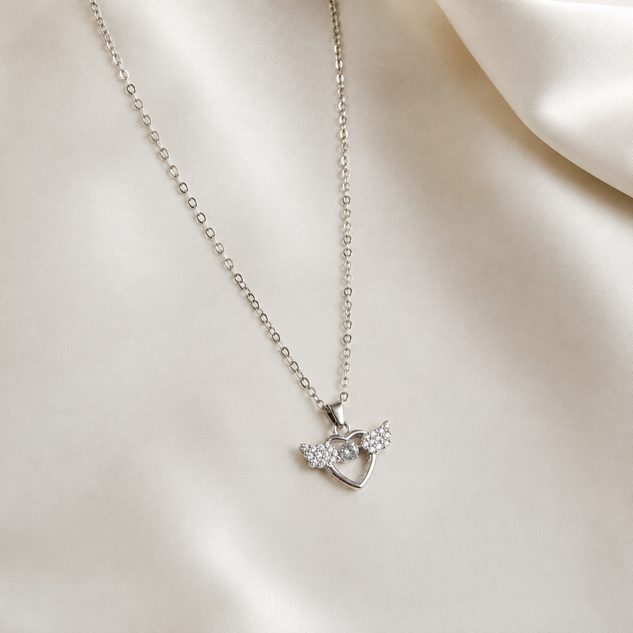Silver-Tone Winged Heart Crystal Pendant Necklace for Women & Girls | Elegant Chain for Daily Wear, Parties & Gifting