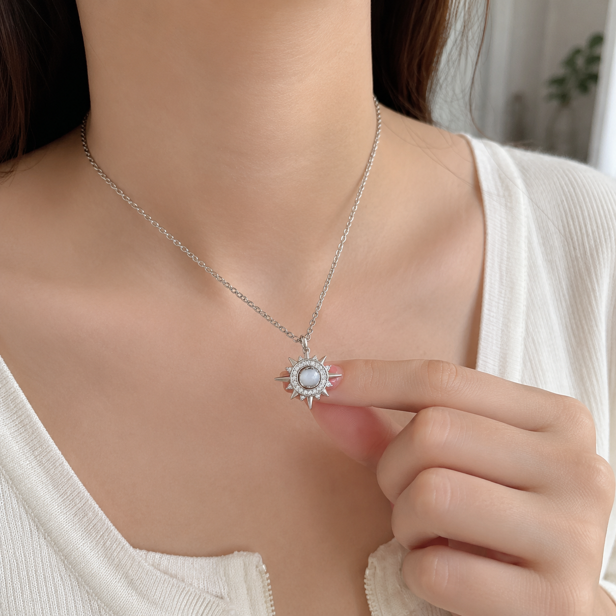 Celestial Radiance Silver-Tone Stainless Steel Sunburst Pendant Necklace for Women & Girls | Elegant Daily Wear, Party Wear and Gifting Jewellery