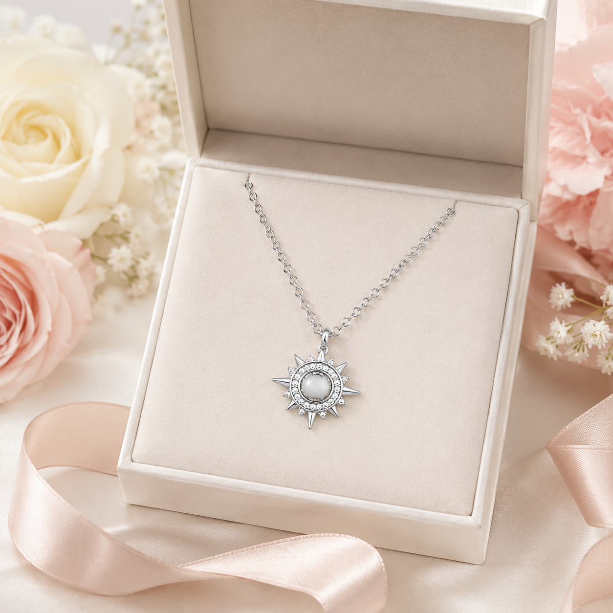 Celestial Radiance Silver-Tone Stainless Steel Sunburst Pendant Necklace for Women & Girls | Elegant Daily Wear, Party Wear and Gifting Jewellery