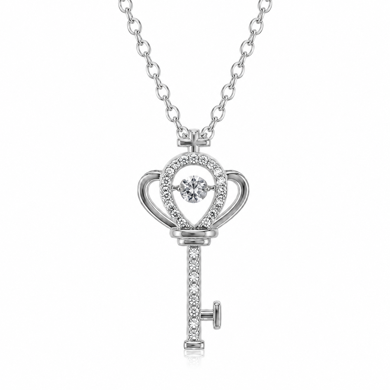 Royal Key of Love Crystal Crown Pendant Necklace for Women & Girls | Silver-Tone Stainless Steel Heart Key Chain for Daily Wear, Party Wear & Gifting