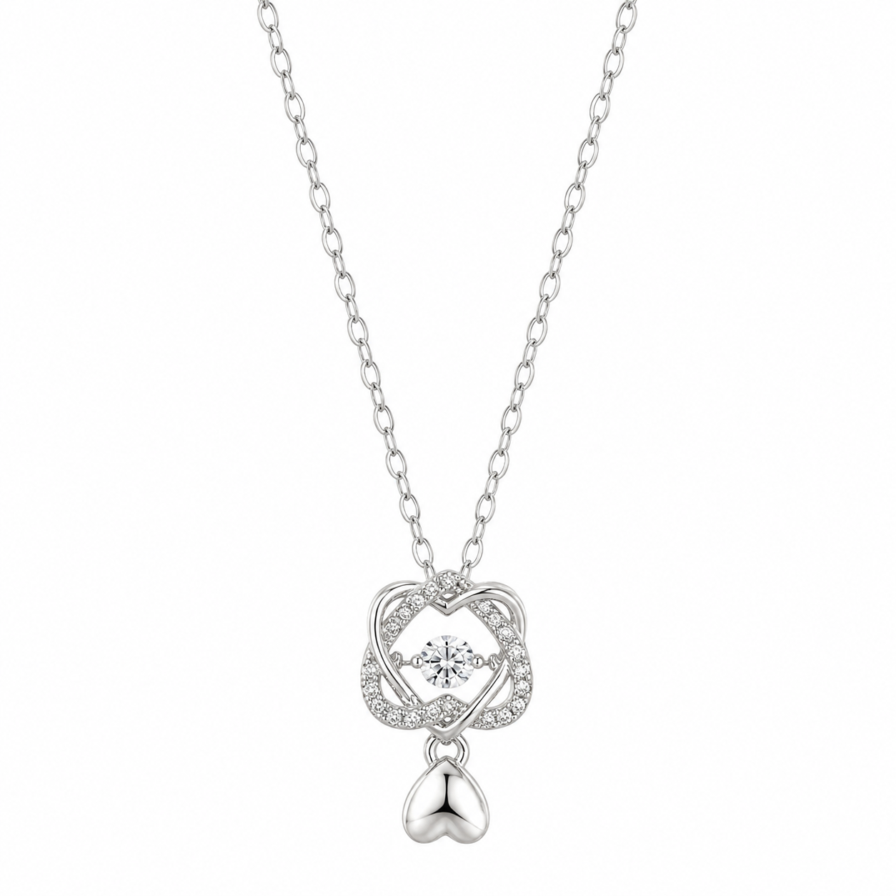 Eternal Spark Crystal Love-Knot Heart Pendant Necklace for Women & Girls | Premium Silver-Tone Stainless Steel Statement Jewellery for Daily Wear, Party Wear & Gifting