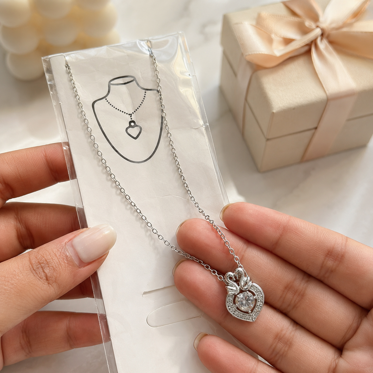 Premium Silver-Toned Swan Heart Pendant Necklace for Women & Girls | Sparkling Crystal-Studded Love Heart Charm with Delicate Chain | Elegant Fashion Jewellery for Party, Wedding, Anniversary, Birthday & Gifting
