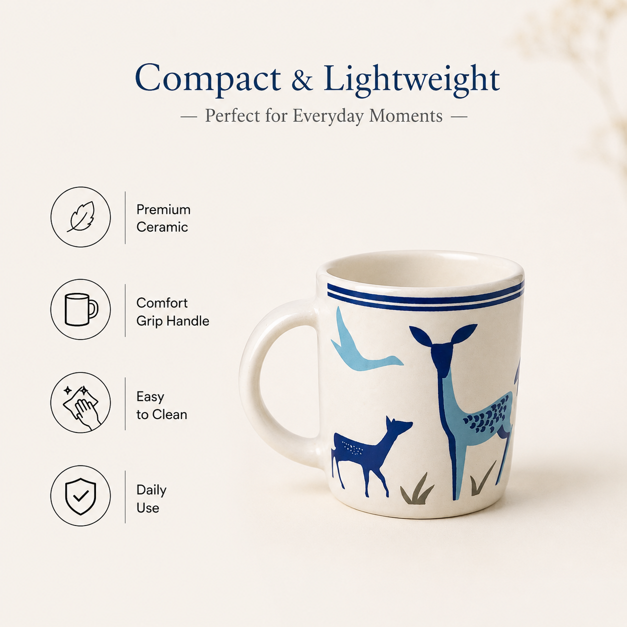 Blue Deer Print Ceramic Coffee Mug for Tea, Coffee, Milk & Gifting