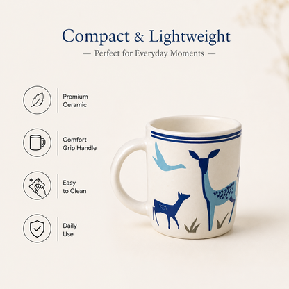 Blue Deer Print Ceramic Coffee Mug for Tea, Coffee, Milk & Gifting