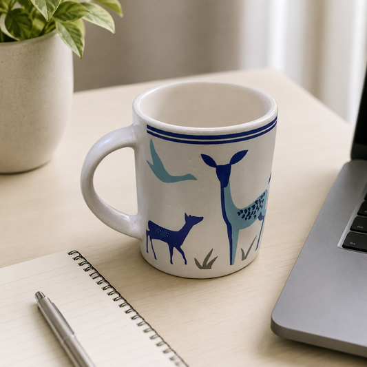 Blue Deer Print Ceramic Coffee Mug for Tea, Coffee, Milk & Gifting