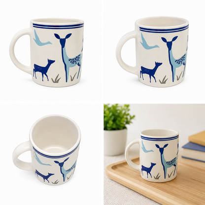Blue Deer Print Ceramic Coffee Mug for Tea, Coffee, Milk & Gifting