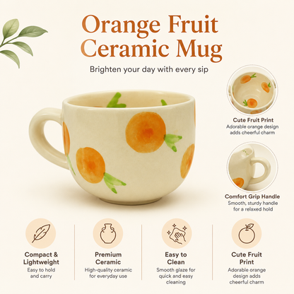 Aesthetic Orange Fruit Print Ceramic Coffee Mug for Tea & Coffee
