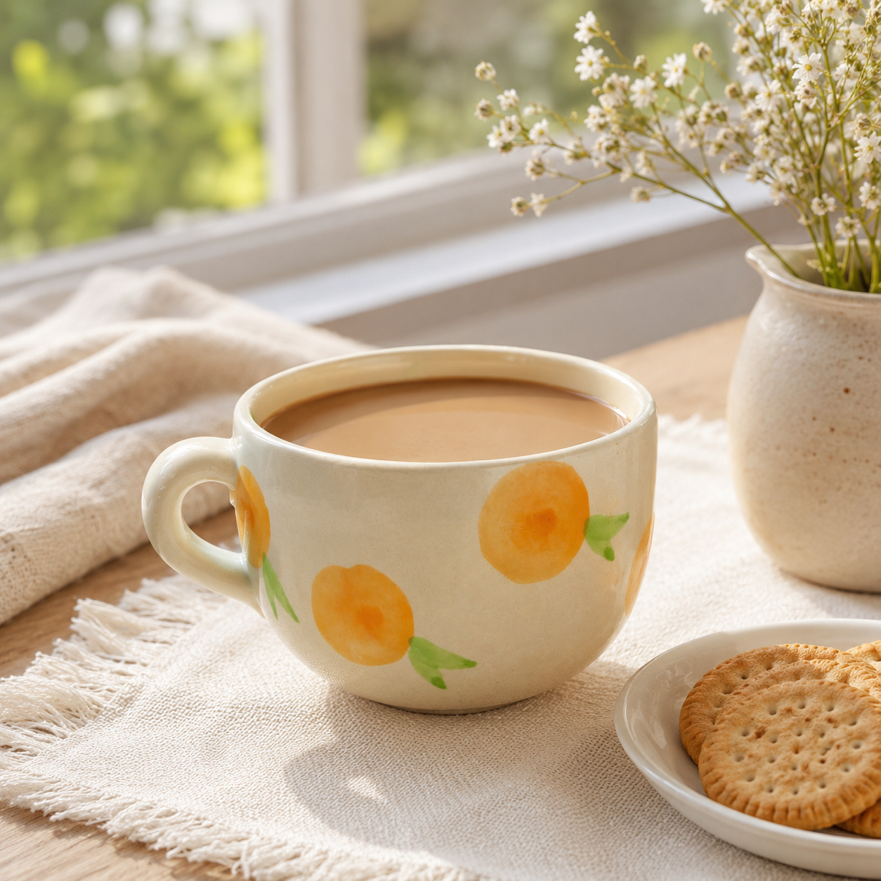 Aesthetic Orange Fruit Print Ceramic Coffee Mug for Tea & Coffee