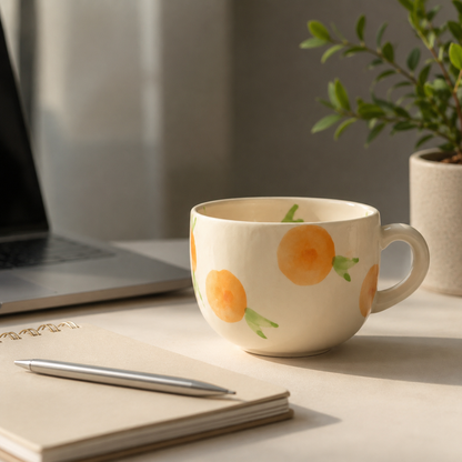 Aesthetic Orange Fruit Print Ceramic Coffee Mug for Tea & Coffee