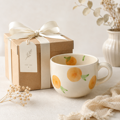 Aesthetic Orange Fruit Print Ceramic Coffee Mug for Tea & Coffee