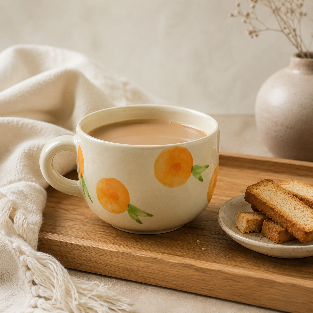 Aesthetic Orange Fruit Print Ceramic Coffee Mug for Tea & Coffee