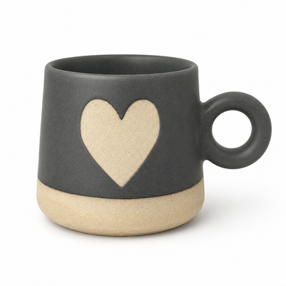 Premium Matte Grey Heart Ceramic Coffee Mug with Round Handle for Tea, Coffee, Milk, Home, Office & Gifting