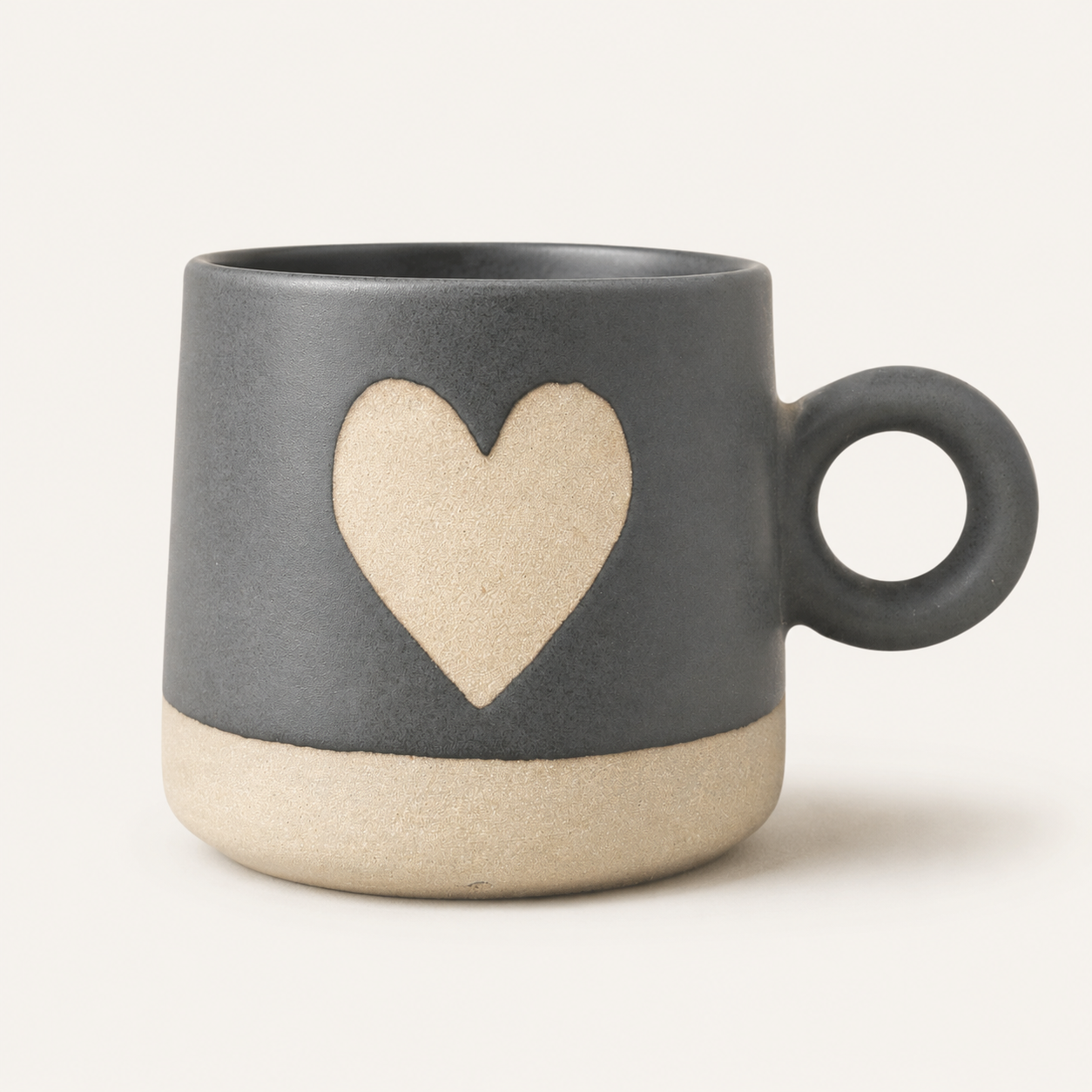 Premium Matte Grey Heart Ceramic Coffee Mug with Round Handle for Tea, Coffee, Milk, Home, Office & Gifting