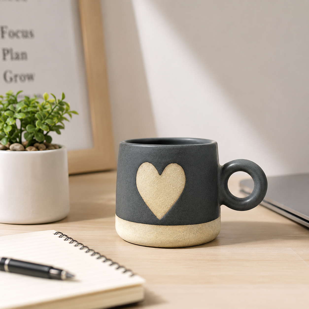 Premium Matte Grey Heart Ceramic Coffee Mug with Round Handle for Tea, Coffee, Milk, Home, Office & Gifting