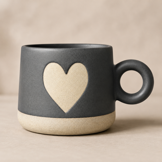Premium Matte Grey Heart Ceramic Coffee Mug with Round Handle for Tea, Coffee, Milk, Home, Office & Gifting