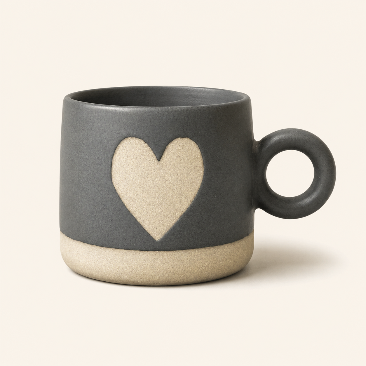 Premium Matte Grey Heart Ceramic Coffee Mug with Round Handle for Tea, Coffee, Milk, Home, Office & Gifting
