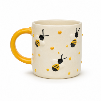 Ceramic Coffee Mug for Women & Girls | Cute Bee Design Mug with Yellow Handle | Tea & Coffee Mug for Home, Office & Gifting
