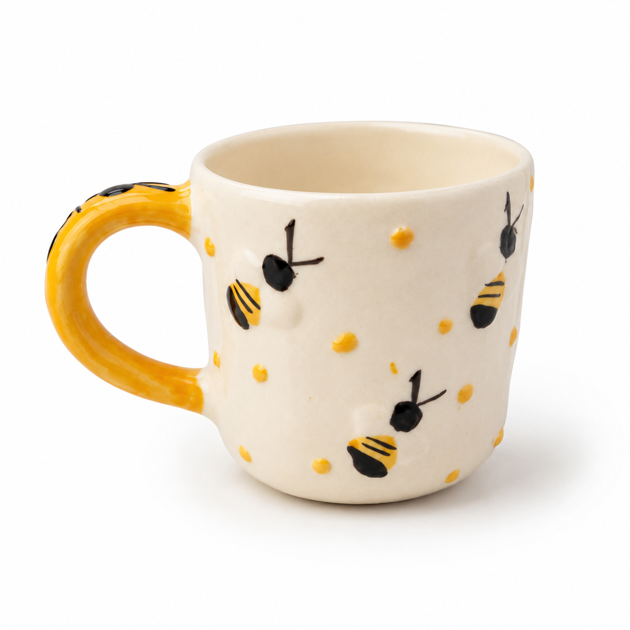 Ceramic Coffee Mug for Women & Girls | Cute Bee Design Mug with Yellow Handle | Tea & Coffee Mug for Home, Office & Gifting
