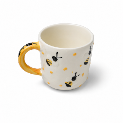 Ceramic Coffee Mug for Women & Girls | Cute Bee Design Mug with Yellow Handle | Tea & Coffee Mug for Home, Office & Gifting
