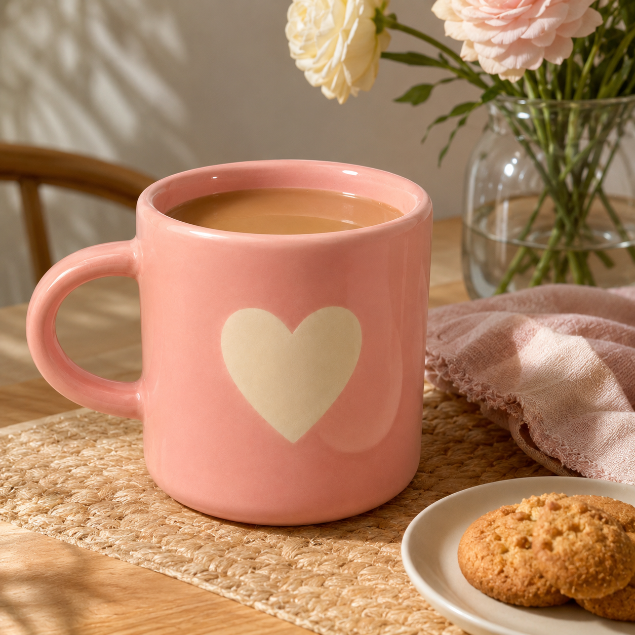 Coffee Mug, Pink Heart Design Ceramic Mug with Glossy Finish and Comfortable Handle, Tea & Coffee Mug for Women, Girls, Home, Office, Birthday & Valentine Gifting