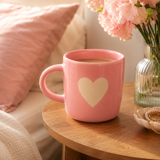 Coffee Mug, Pink Heart Design Ceramic Mug with Glossy Finish and Comfortable Handle, Tea & Coffee Mug for Women, Girls, Home, Office, Birthday & Valentine Gifting