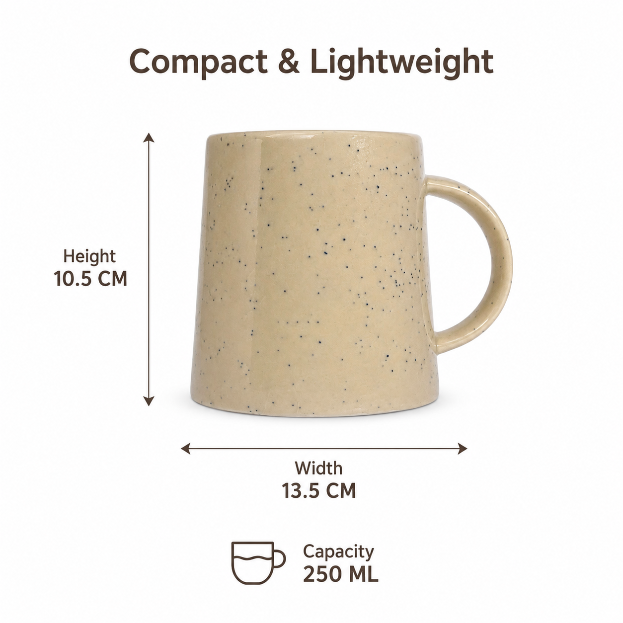 Coffee Mug, 400 ml Beige Speckled Ceramic Mug with Glossy Finish and Comfortable Handle, Tea & Coffee Mug for Home, Office & Gifting