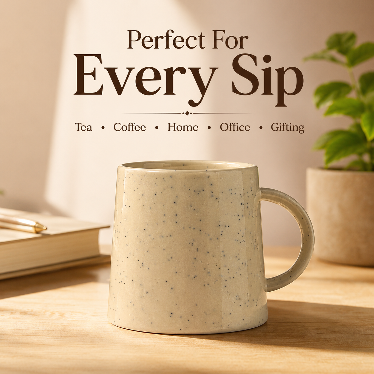 Coffee Mug, 400 ml Beige Speckled Ceramic Mug with Glossy Finish and Comfortable Handle, Tea & Coffee Mug for Home, Office & Gifting