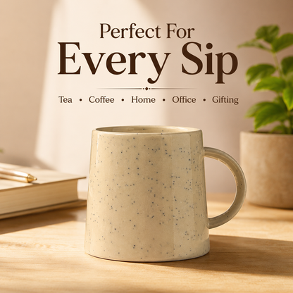 Coffee Mug, 400 ml Beige Speckled Ceramic Mug with Glossy Finish and Comfortable Handle, Tea & Coffee Mug for Home, Office & Gifting