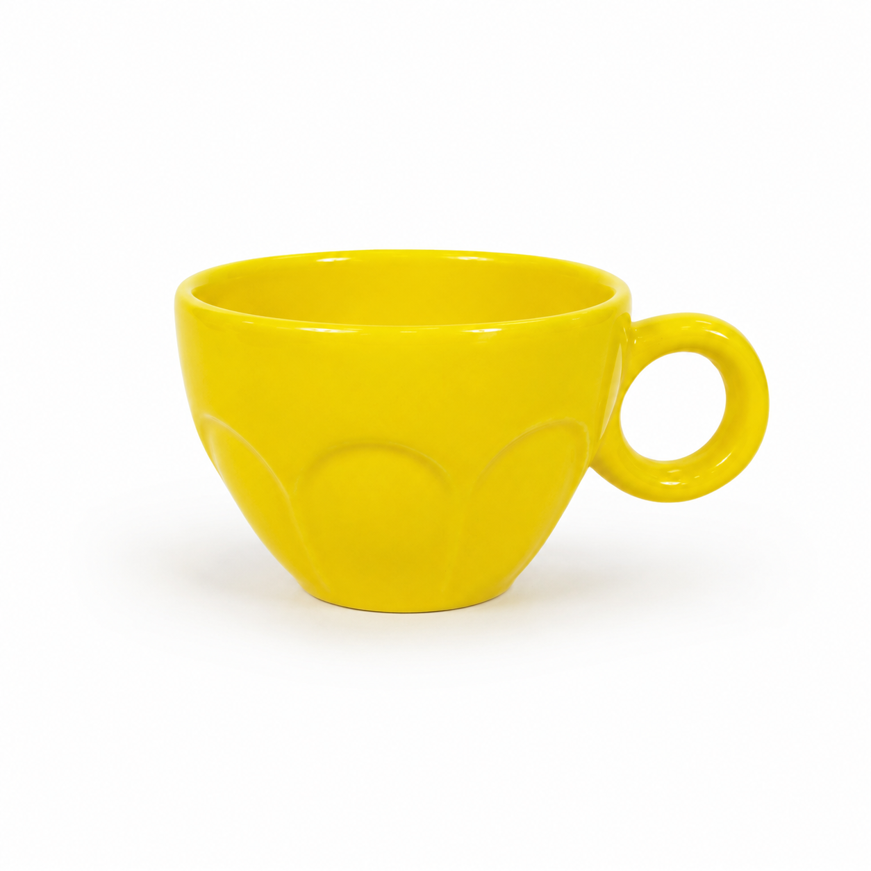 Coffee Cup and Saucer Set, Yellow Ceramic Tea Coffee Cup with Flower-Shaped Saucer, Glossy Ring Handle Cup for Women, Home, Office & Gifting