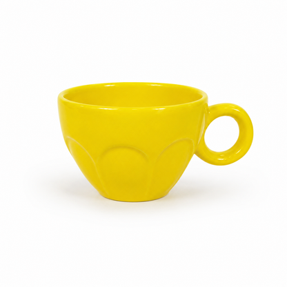 Coffee Cup and Saucer Set, Yellow Ceramic Tea Coffee Cup with Flower-Shaped Saucer, Glossy Ring Handle Cup for Women, Home, Office & Gifting