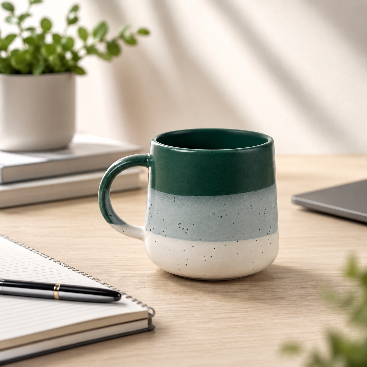 Coffee Mug, Green Tri-Tone Speckled Ceramic Mug with Comfortable Handle, Modern Tea & Coffee Mug for Men, Women, Home, Office & Gifting