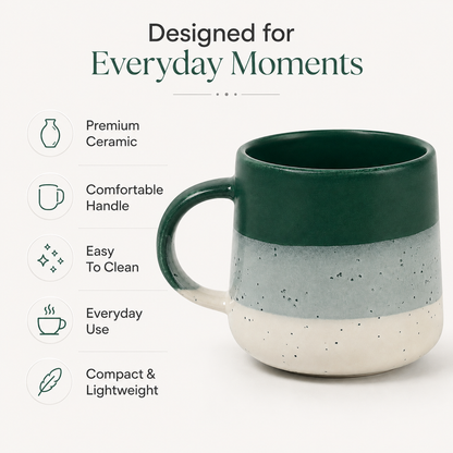 Coffee Mug, Green Tri-Tone Speckled Ceramic Mug with Comfortable Handle, Modern Tea & Coffee Mug for Men, Women, Home, Office & Gifting