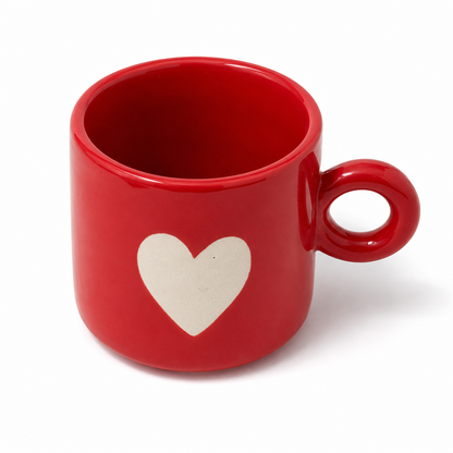 Coffee Mug, Red Heart Design Ceramic Mug with Round Ring Handle, Glossy Tea & Coffee Mug for Couples, Men & Women, Home, Office and Gifting