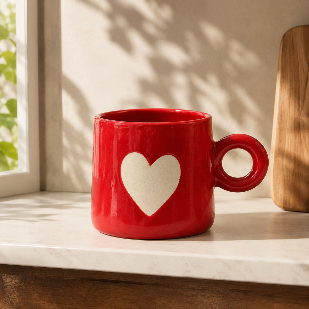 Coffee Mug, Red Heart Design Ceramic Mug with Round Ring Handle, Glossy Tea & Coffee Mug for Couples, Men & Women, Home, Office and Gifting