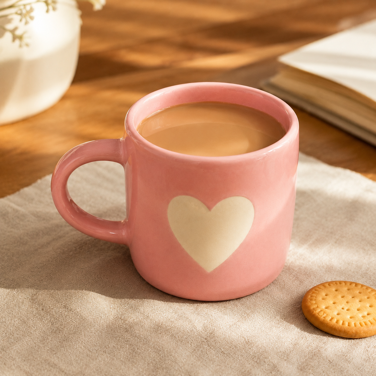Coffee Mug, Pink Heart Design Ceramic Mug with Glossy Finish and Comfortable Handle, Tea & Coffee Mug for Women, Girls, Home, Office, Birthday & Valentine Gifting