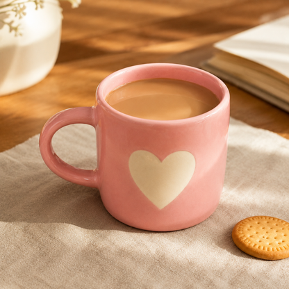 Coffee Mug, Pink Heart Design Ceramic Mug with Glossy Finish and Comfortable Handle, Tea & Coffee Mug for Women, Girls, Home, Office, Birthday & Valentine Gifting