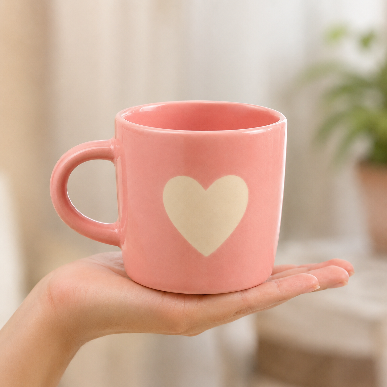 Coffee Mug, Pink Heart Design Ceramic Mug with Glossy Finish and Comfortable Handle, Tea & Coffee Mug for Women, Girls, Home, Office, Birthday & Valentine Gifting