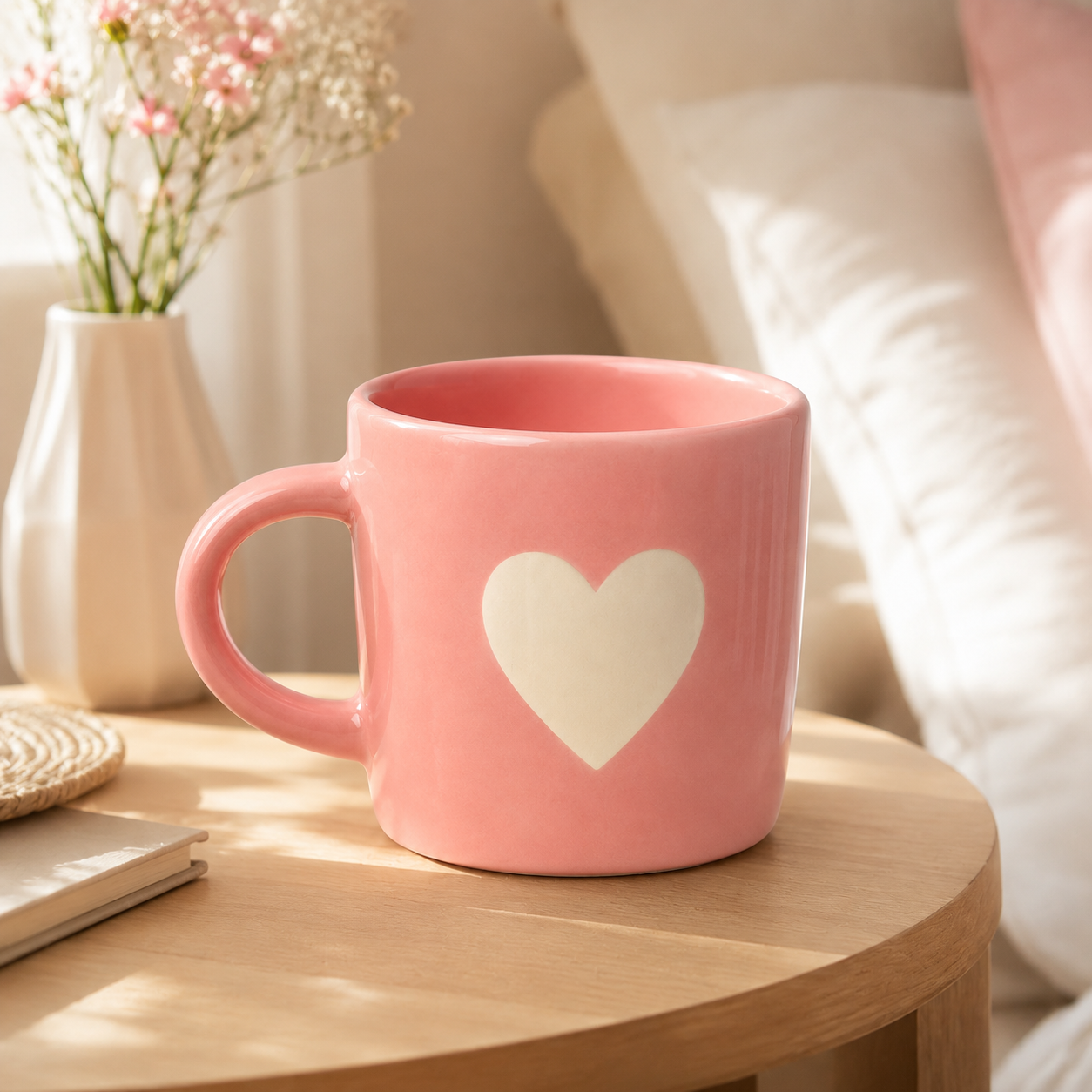 Coffee Mug, Pink Heart Design Ceramic Mug with Glossy Finish and Comfortable Handle, Tea & Coffee Mug for Women, Girls, Home, Office, Birthday & Valentine Gifting