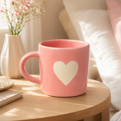 Coffee Mug, Pink Heart Design Ceramic Mug with Glossy Finish and Comfortable Handle, Tea & Coffee Mug for Women, Girls, Home, Office, Birthday & Valentine Gifting