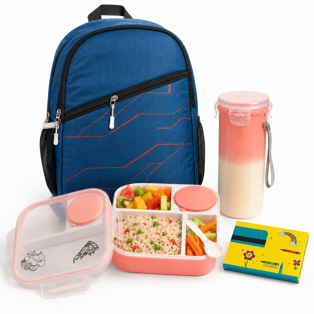 Complete Back-to-School Set | Spacious Backpack, Lunch Box, Leakproof Bottle & Crayon Kit | Ideal for Preschool & Primary Kids