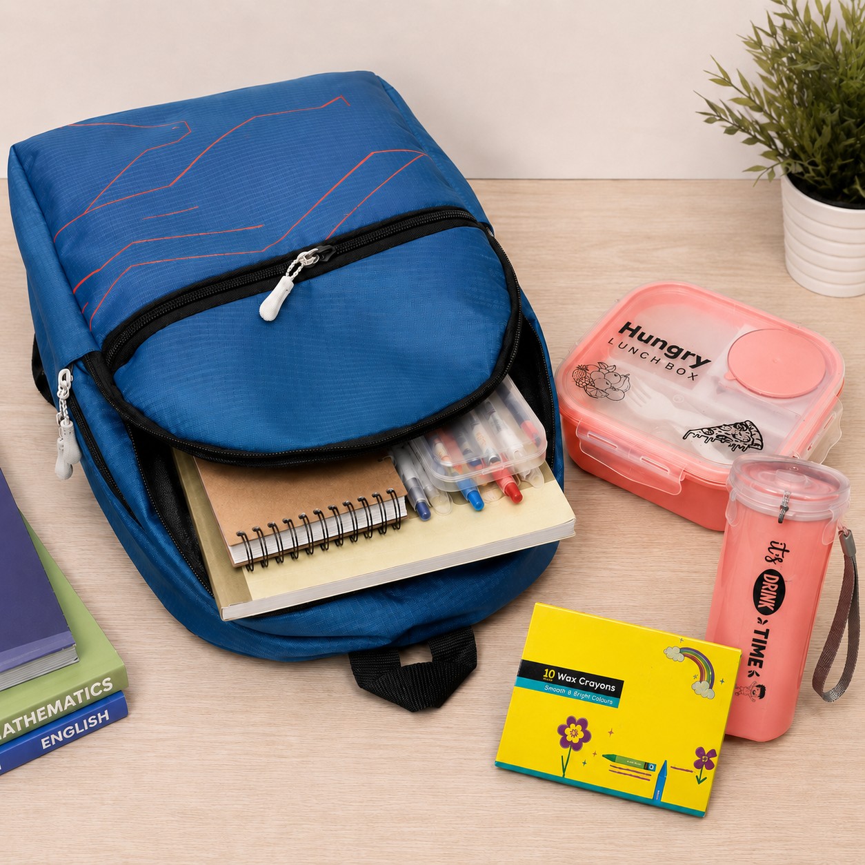 Complete Back-to-School Set | Spacious Backpack, Lunch Box, Leakproof Bottle & Crayon Kit | Ideal for Preschool & Primary Kids