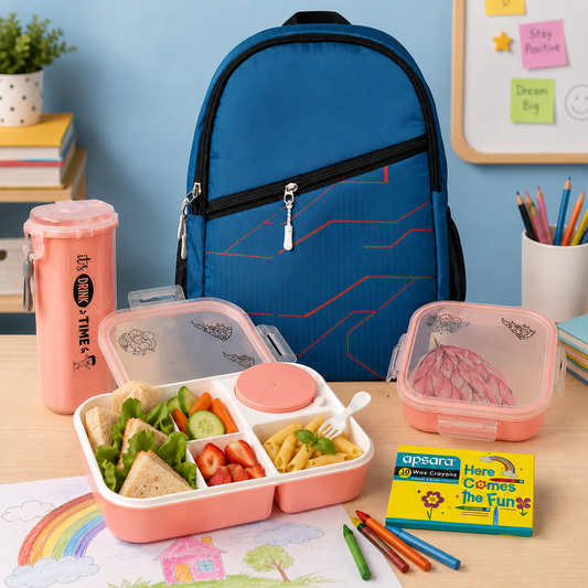 Complete Back-to-School Set | Spacious Backpack, Lunch Box, Leakproof Bottle & Crayon Kit | Ideal for Preschool & Primary Kids