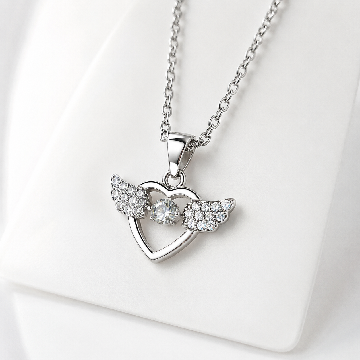 Silver-Tone Winged Heart Crystal Pendant Necklace for Women & Girls | Elegant Chain for Daily Wear, Parties & Gifting