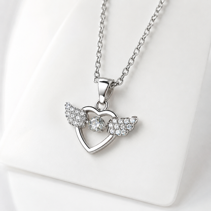 Silver-Tone Winged Heart Crystal Pendant Necklace for Women & Girls | Elegant Chain for Daily Wear, Parties & Gifting