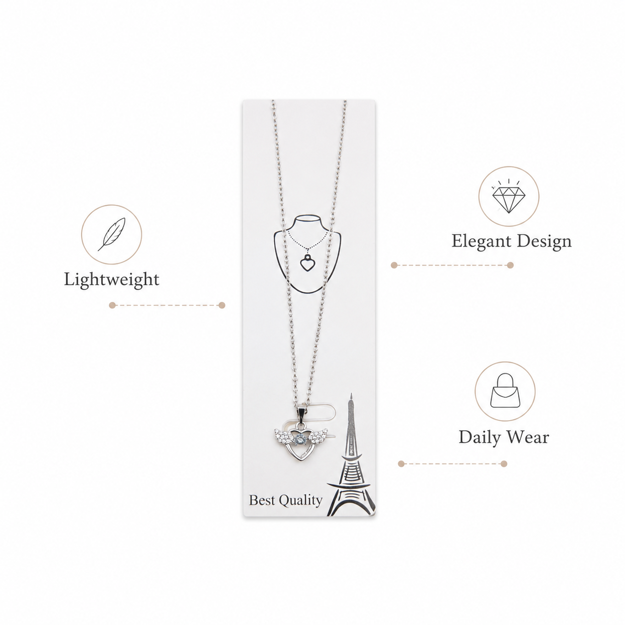 Silver-Tone Winged Heart Crystal Pendant Necklace for Women & Girls | Elegant Chain for Daily Wear, Parties & Gifting