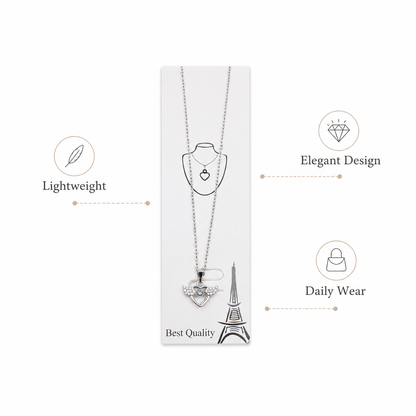 Silver-Tone Winged Heart Crystal Pendant Necklace for Women & Girls | Elegant Chain for Daily Wear, Parties & Gifting
